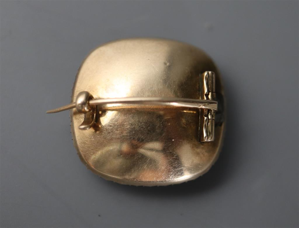 A Georgian gold, garnet, citrine and seed pearl set shaped square brooch,